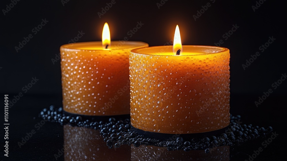 Aufkleber illuminated orange candles with a warm flame against a dark background creating a serene and calming