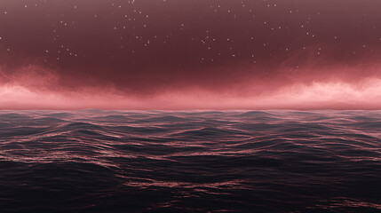 Obraz premium A surreal seascape featuring dark, wavy waters under a dramatic, moody sky with shades of red and gray.