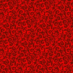 Fototapeta premium Christmas red seamless abstract floral swirls pattern background. Four tiles here. 
