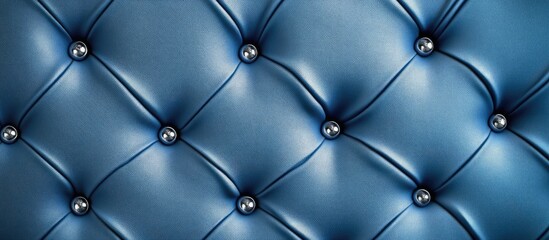 Naklejka premium Luxury blue tufted fabric texture with decorative buttons for elegant interior design and fashion projects. Classic textile pattern backdrop.