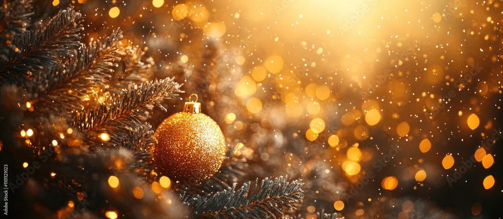 Poster golden christmas ornament with sparkling bokeh lights creating a festive and magical holiday atmosph