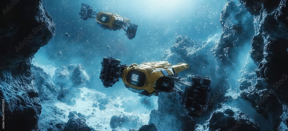 Poster autonomous ai drones mining asteroids in deep space for resource extraction