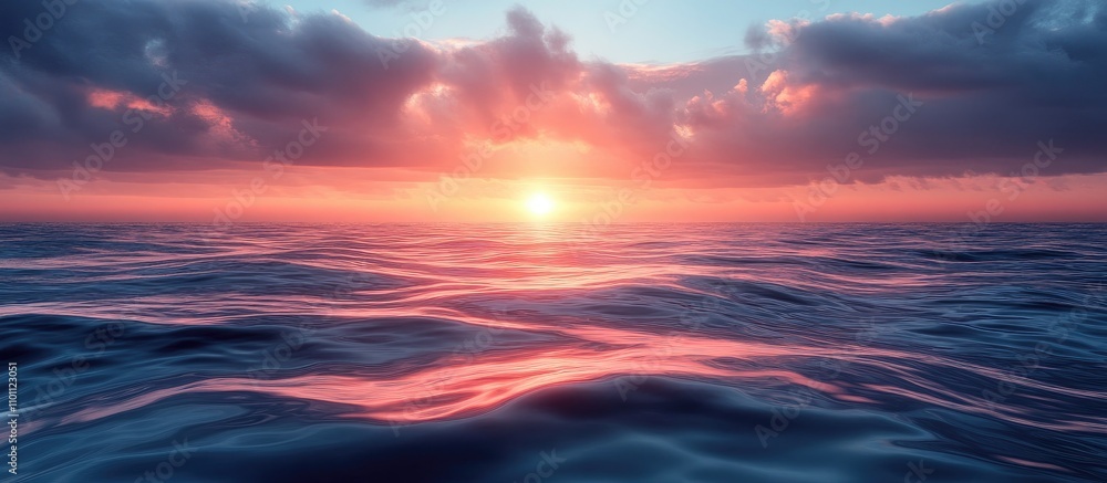 Aufkleber serene sunset over calm ocean waves with vibrant colors reflecting on the water creating a tranquil 