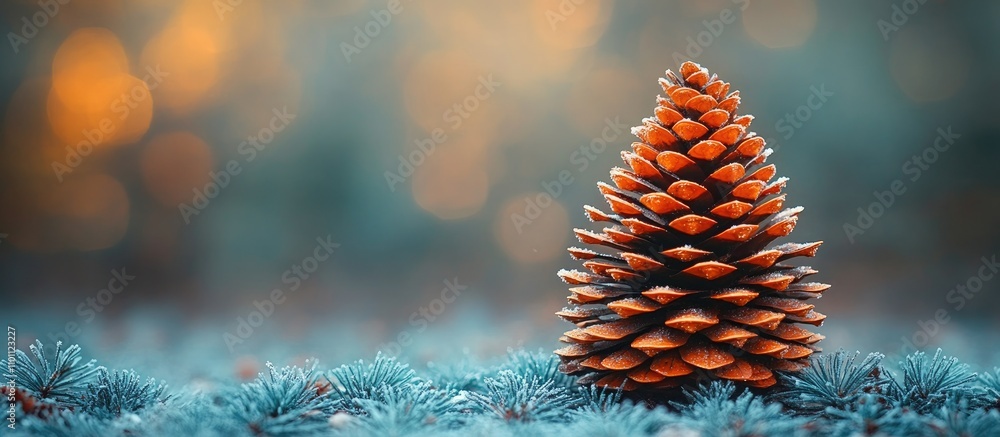 Aufkleber christmas tree crafted from fir cones with a blurred forest background offering a serene and festive