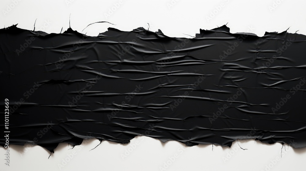 Poster black ripped textured paper with torn edges layered on a clean white background for creative design 
