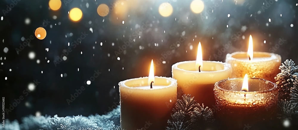 Poster warm glowing candles illuminating a dark background creating a cozy festive atmosphere during the ho