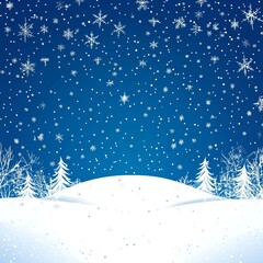 A serene snowy landscape featuring evergreen trees adorned with delicate snowflakes under a clear blue sky, evoking the magic of Christmas.