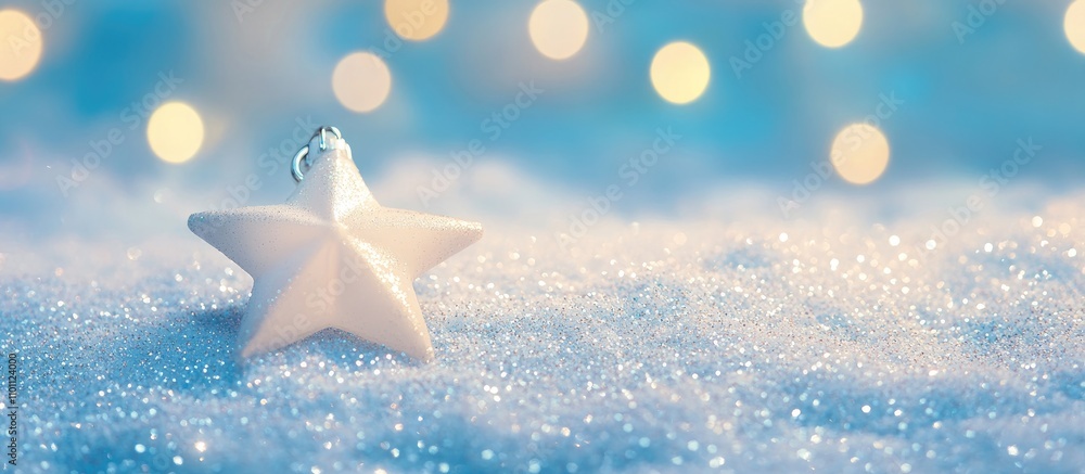 Aufkleber star-shaped christmas ornament nestled in snow with a sparkling glitter backdrop illuminated by soft