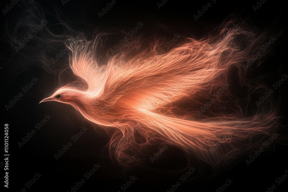 Aufkleber A glowing, ethereal bird emerges from darkness, its fiery feathers creating a captivating visual of movement and light.