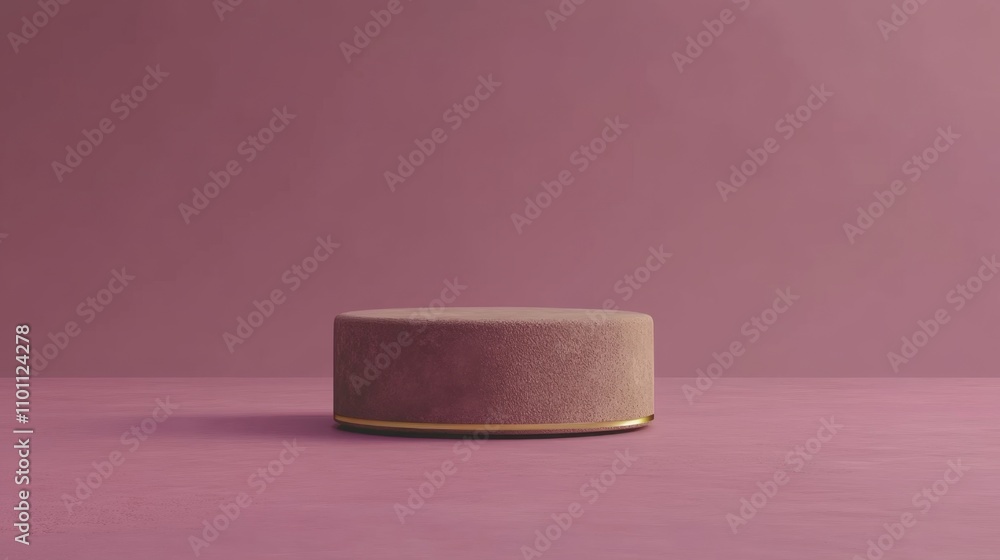 Poster elegant round display stand in soft pink color on textured background
