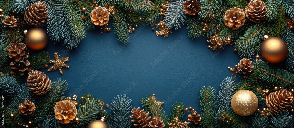 Poster festive christmas and new year greeting card design with elegant decorations and natural elements in