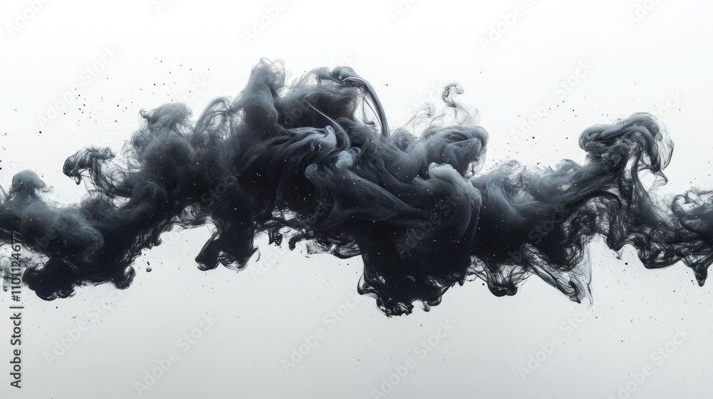 Poster Dynamic black smoke swirling against a pale background creating an artistic and abstract visual effect for creative projects
