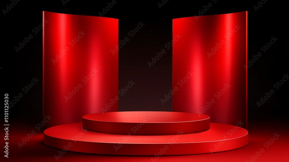 Poster elegant red stage with backdrop for presentations and events