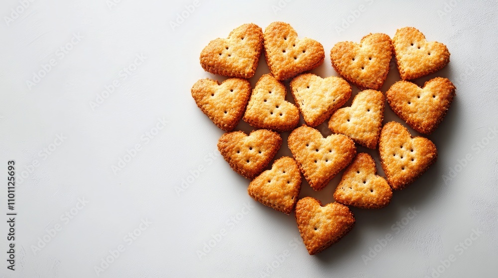 Poster heart-shaped rusks arranged on a white background with ample space for personalized text or messages