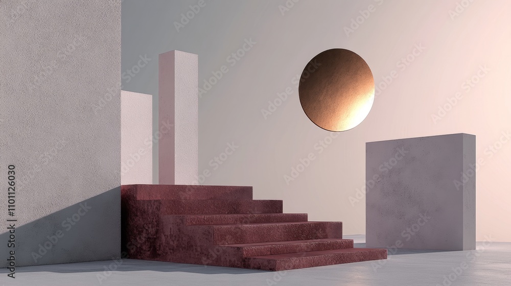 Poster abstract composition of steps and circular element in soft lighting