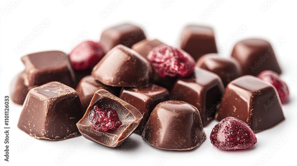 Aufkleber delicious chocolate candies with raspberry filling arranged on a clean white background for tempting