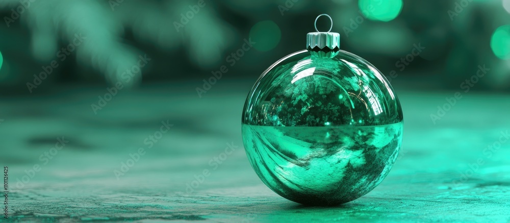 Aufkleber Emerald Christmas tree ornament beautifully displayed with a soft green bokeh background creating a festive atmosphere.