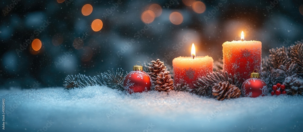 Aufkleber festive christmas scene with glowing candles ornaments and snow creating a warm holiday atmosphere i