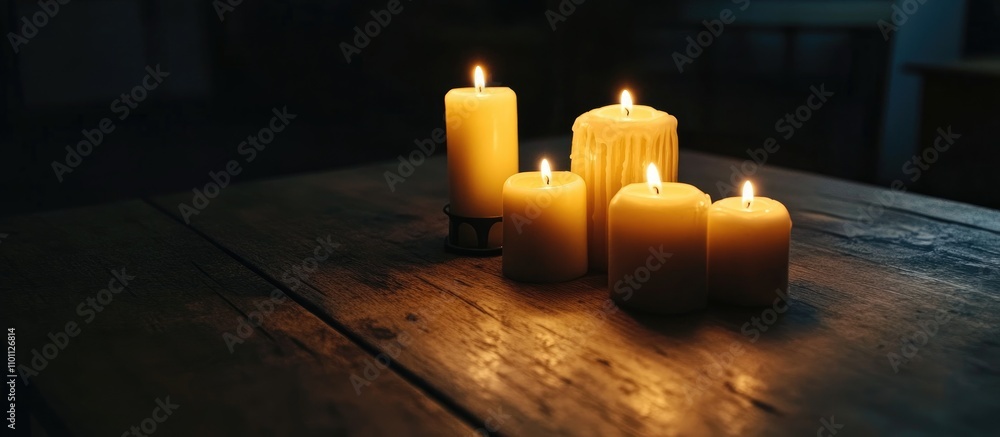 Aufkleber Advent candles glowing softly on rustic wooden table creating a warm and inviting atmosphere for the holiday season
