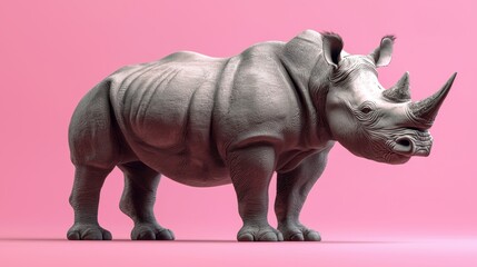 Fototapeta premium Realistic 3D Model of Rhino on Pink Background for Artistic Use