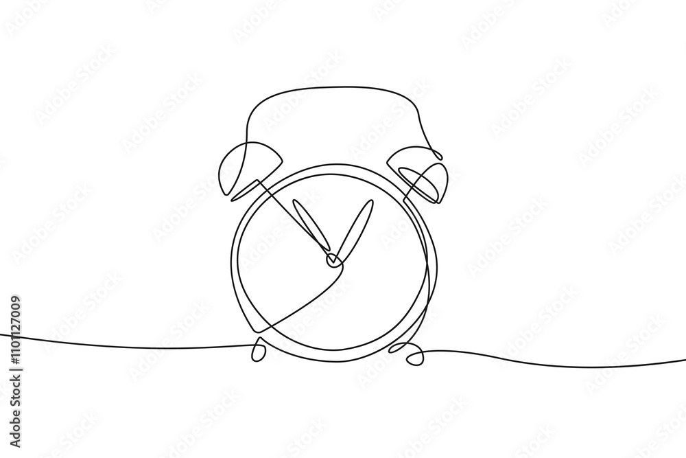 Poster continuous one line drawing of alarm clock. vector one line illustration concept for business and ed