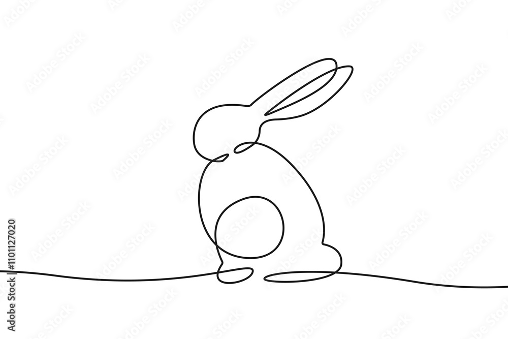 Aufkleber continuous one line drawing of cute easter rabbit. easter bunny for spring design in simple linear s