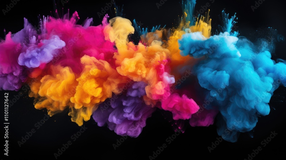 Aufkleber vibrant explosion of colored powder against a black background creating an abstract and dynamic visu