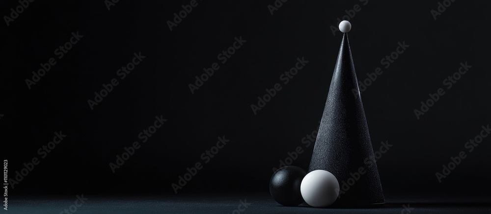 Aufkleber creative minimal christmas design featuring a black ice cream cone hat and abstract snowballs on a d