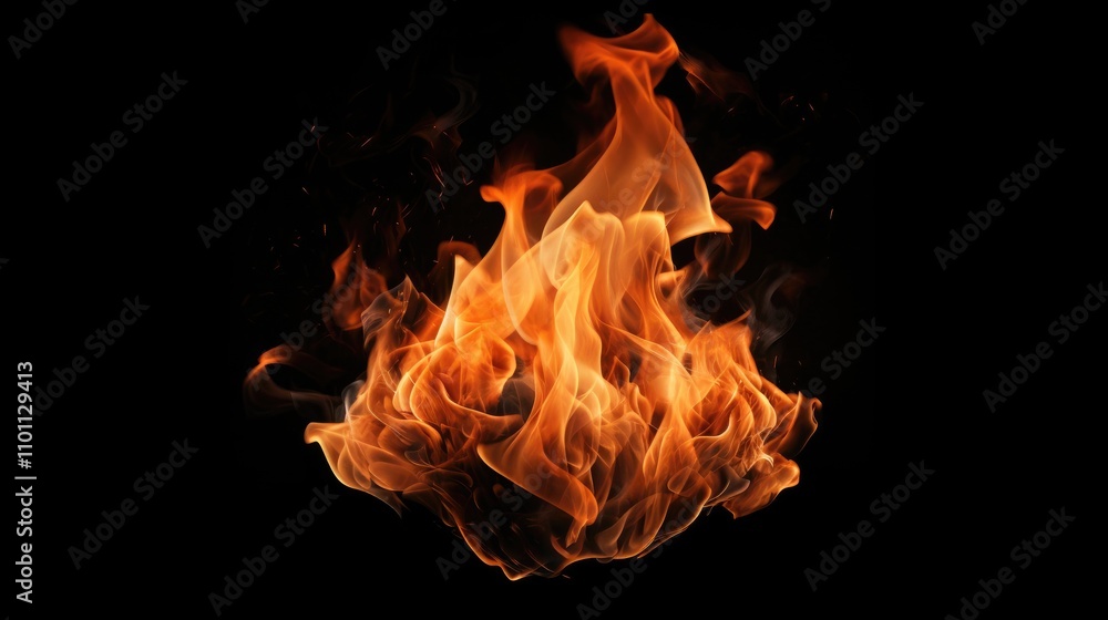 Poster vibrant and dynamic flame isolated on a black background showcasing intense colors and shapes in a c