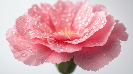 Pink carnation with water droplets isolated on white background displaying delicate petals and vibrant colors for floral design use.
