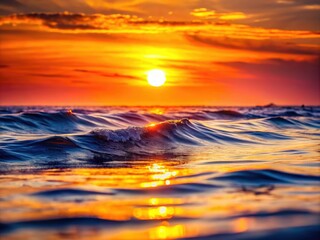 Obraz premium Silhouette Landscape, Sunset, Abstract Waves, Warm Tones, Earth Tones, Glowing Sun, Horizon, Silhouette Photography