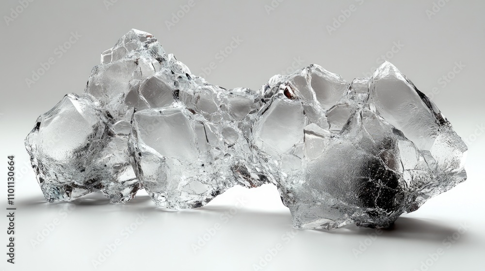Fototapete Broken shards of drinking glass artfully arranged on a smooth white background showcasing texture and transparency in still life photography