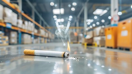 Lit Cigarette on Warehouse Floor