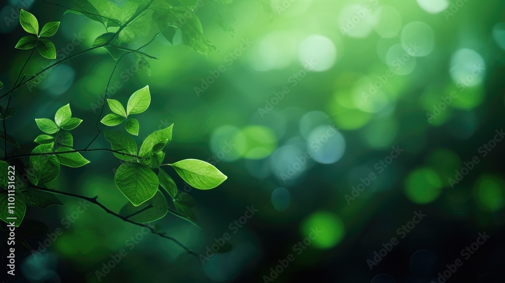 Aufkleber floral backdrop of vibrant green leaves with a soft blurred background creating a tranquil and calmi
