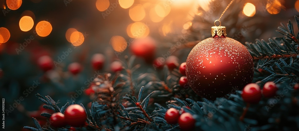 Aufkleber decorative christmas ornament on a mini tree surrounded by festive lights and greenery creating a wa