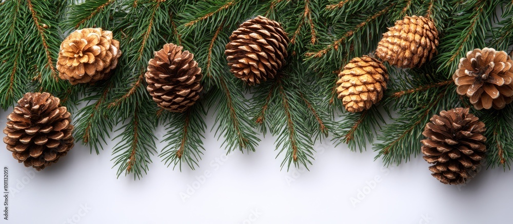 Aufkleber christmas tree branches with pine cones on a white background showcasing spruce and fir twigs in a f