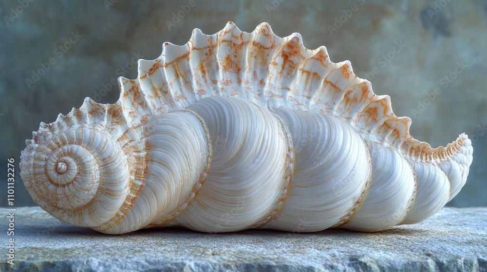 Poster detailed close-up of an isolated white sea shell showcasing intricate textures and natural patterns 