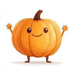 Obraz premium Happy cartoon pumpkin with arms raised.