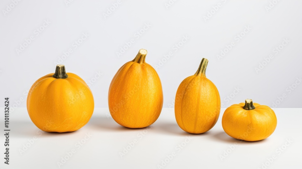 Poster butternut squash variety displayed on a white background showcasing different sizes and shapes of th