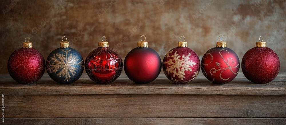 Poster festive christmas ornaments displayed on rustic wooden surface creating a warm and inviting holiday 