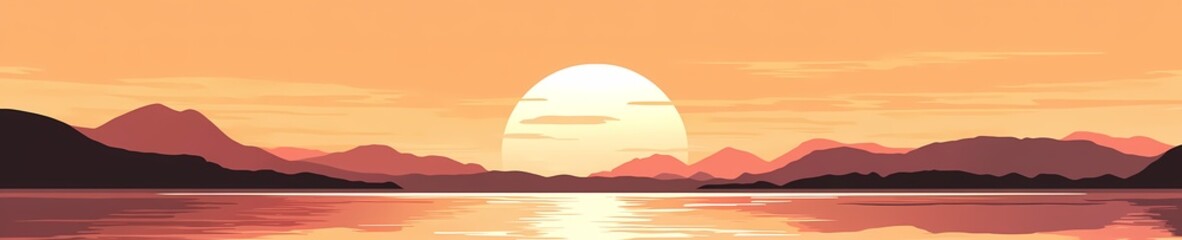 Tranquil Sunset Lake Vector Illustration