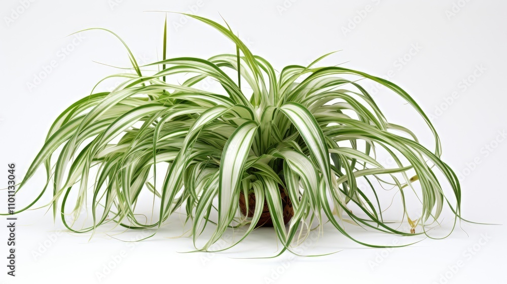 Poster chlorophytum comosum plant with arching leaves displayed on a clean white background showcasing its 