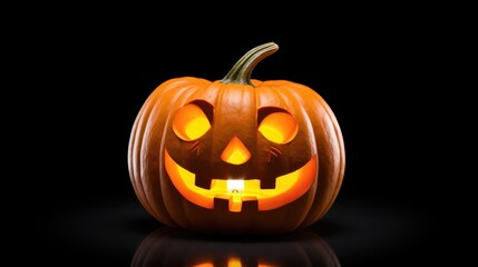 Playful Jack O Lantern with candlelight creating a fun Halloween atmosphere against a black background for festive seasonal decor.