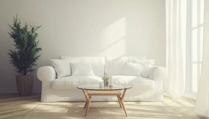 Fototapeta premium Serene Living Room with Wooden Accents
