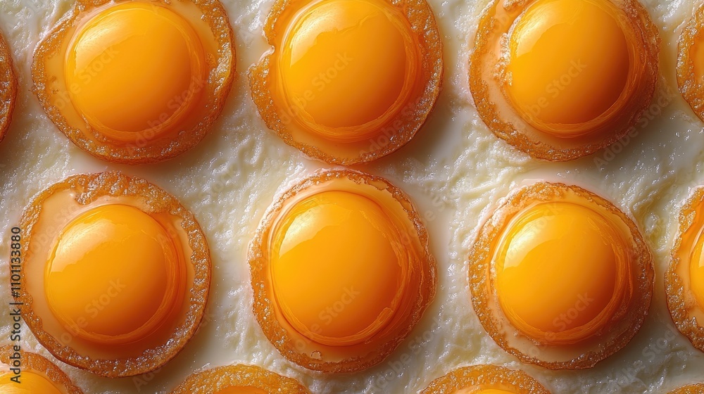 Poster freshly cracked chicken egg yolks arranged on a white background showcasing vibrant colors and smoot