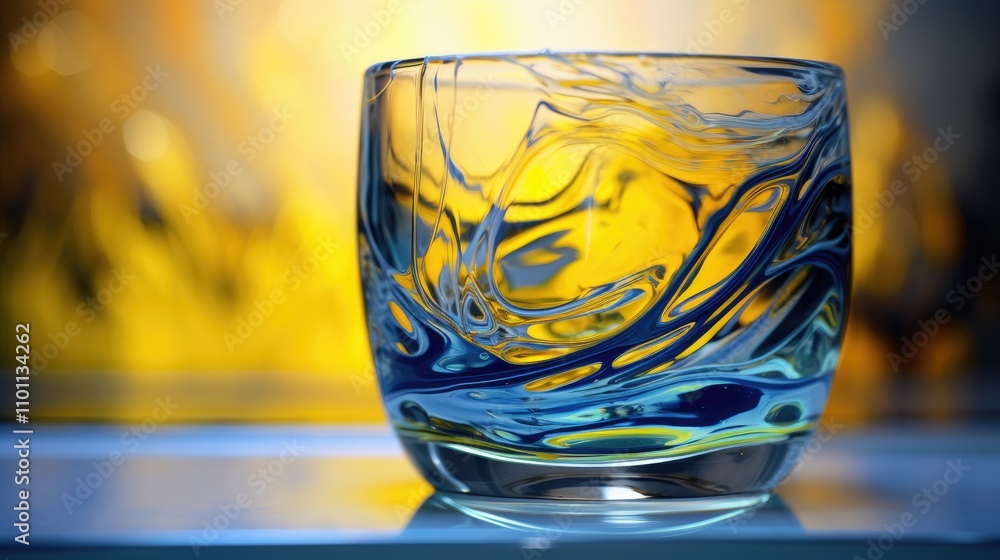 Aufkleber colorful abstract patterns in water as seen through a glass container with blurred focus and vibrant