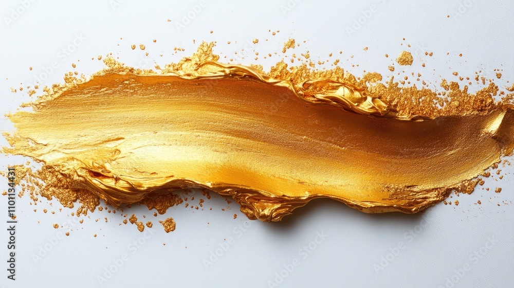 Poster gold bronze shimmering brushstroke abstract texture on a white background artistic smear with splash
