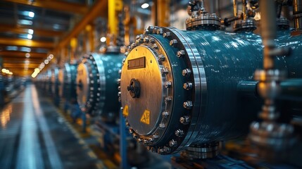 Obraz premium Close-up of biogas reactors being built in a state-of-the-art energy production plant.