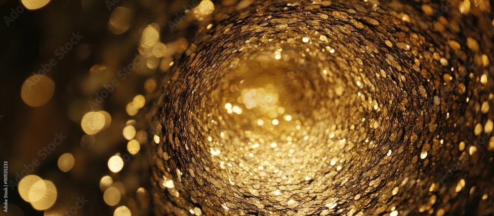 Poster Spiral light pattern with golden bokeh effect creating a dreamy and festive atmosphere for backgrounds and designs