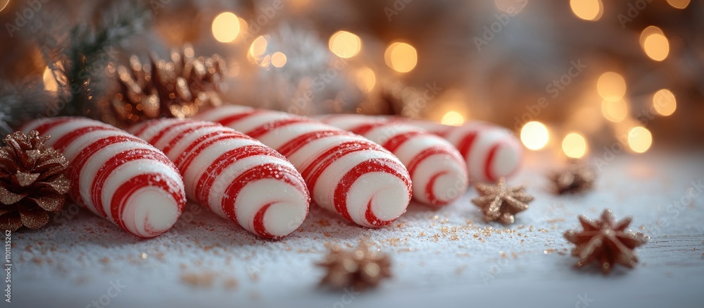 Poster christmas candy canes decorated with festive elements arranged on a table creating a charming holida